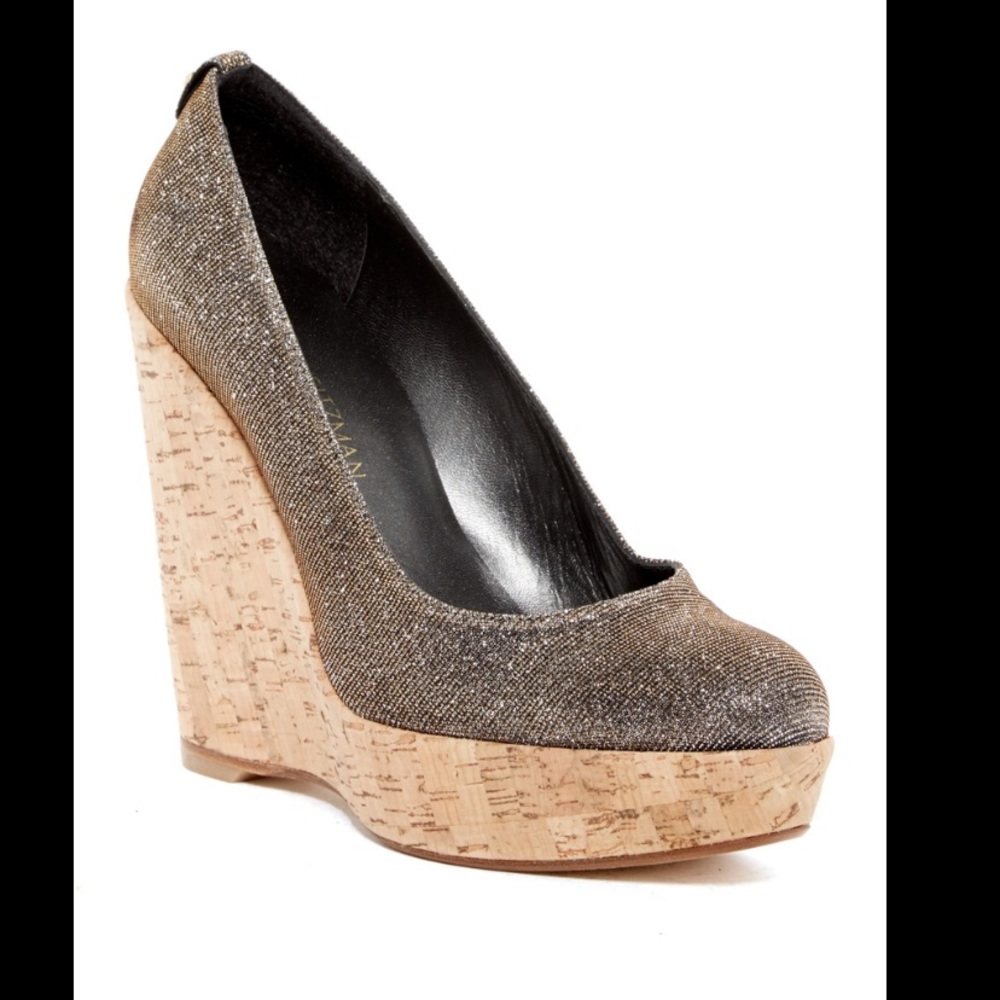 Stuart Weitzman Corkswoon Glitter Wedge Pumps 7m